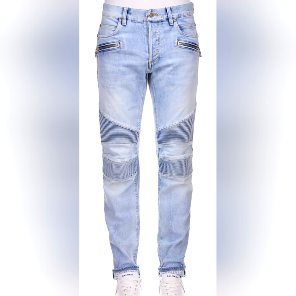 Balmain Men's Distressed Multi-Ribbed Tapered Jeans